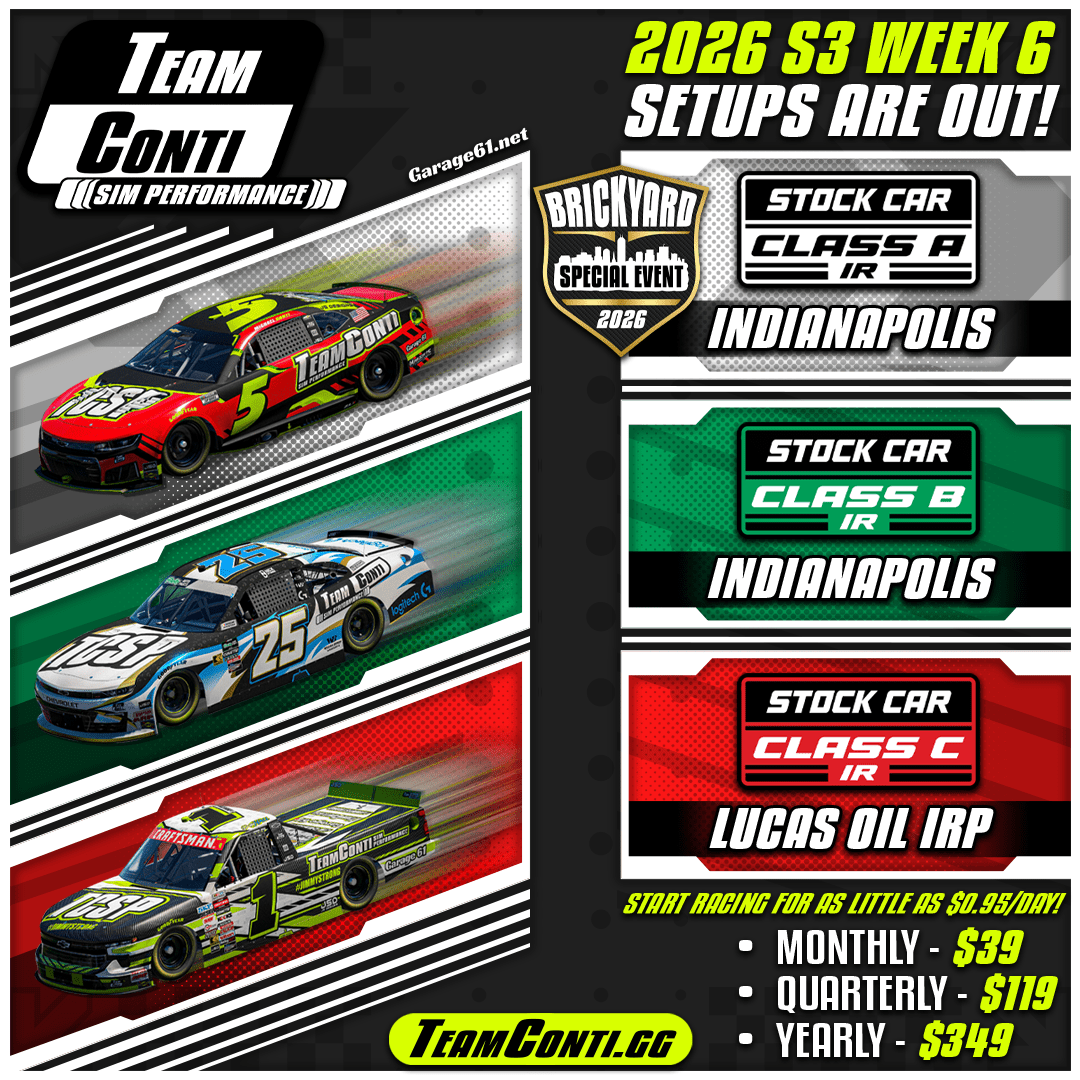 iRacing Brickyard 400 Setups & More Now Available! - Team Conti Sim Performance
