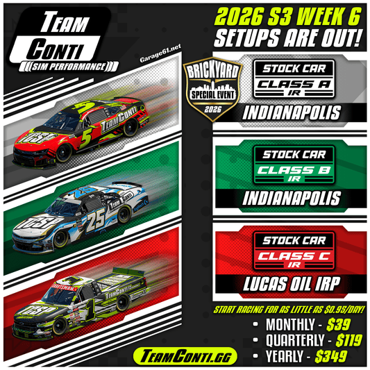 iRacing Brickyard 400 Setups & More Now Available! - Team Conti Sim Performance