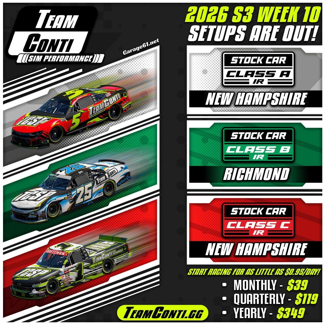 iRacing Season 3 Week 10 Setups Available: New Hampshire and Richmond - Team Conti Sim Performance