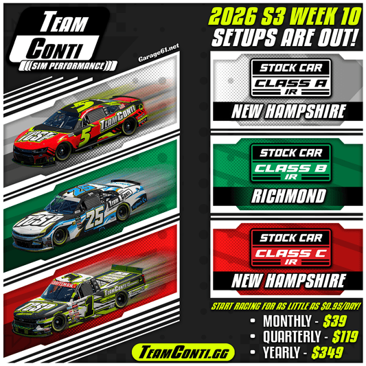 iRacing Season 3 Week 10 Setups Available: New Hampshire and Richmond - Team Conti Sim Performance