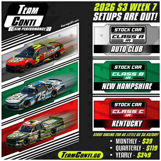iRacing Season 3 Week 7 Setups Available: Auto Club, New Hampshire and Kentucky! - Team Conti Sim Performance