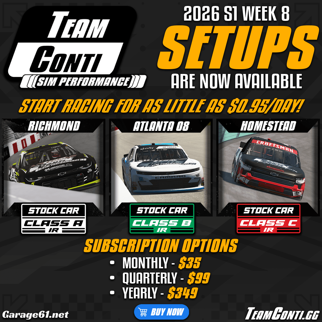 iRacing Setup Release by TCSP I Week 8 of S1 2026 - Team Conti Sim Performance