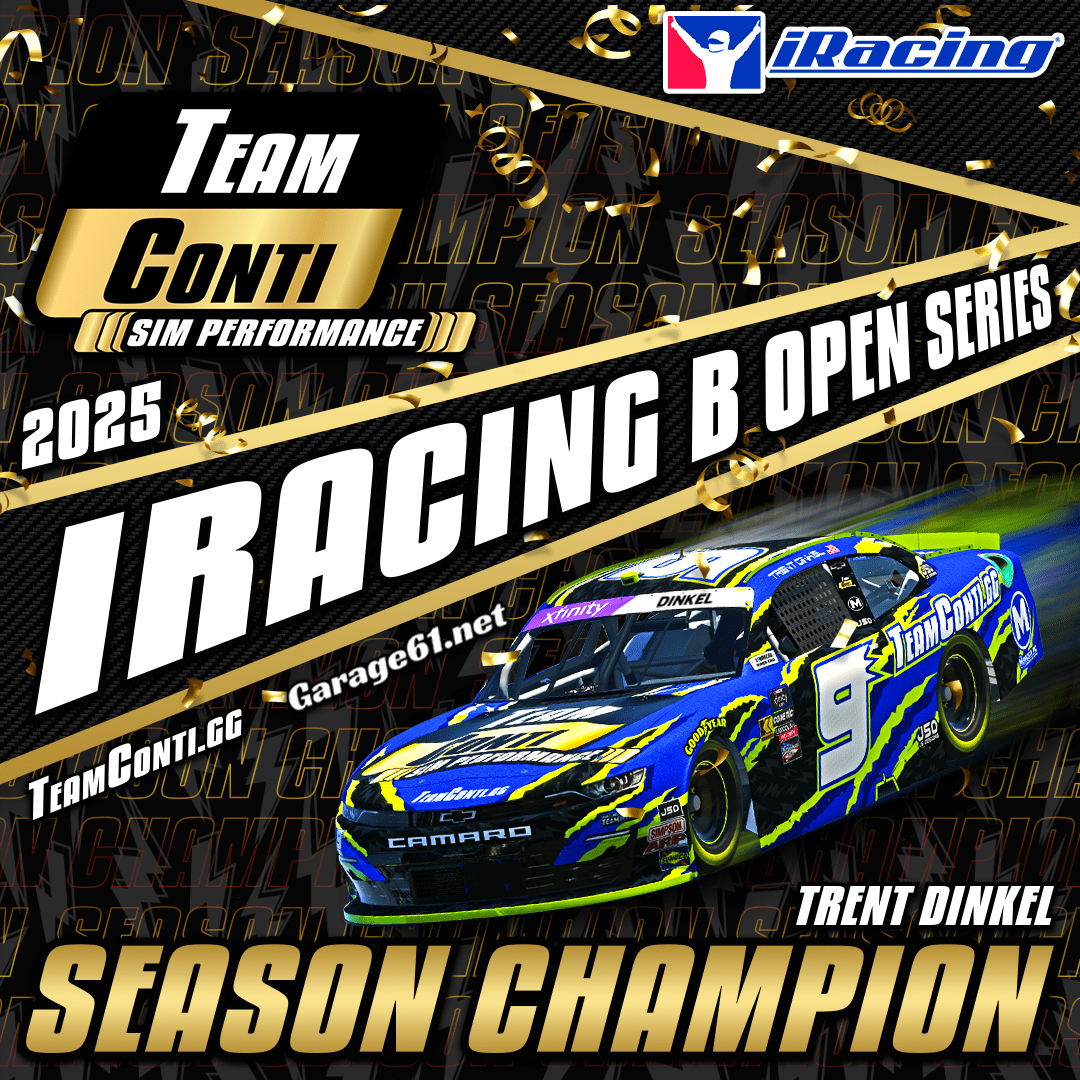 Trent Dinkel Brings the 2025 iRacing B Open Championship Home to TCSP! - Team Conti Sim Performance