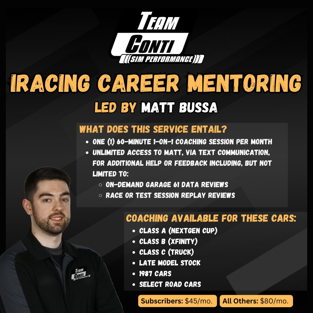 iRacing Career Mentoring w/Matt Bussa – Team Conti Sim Performance